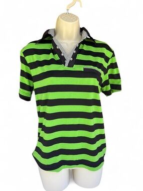 H&K Collection Green Black Striped Polo XL